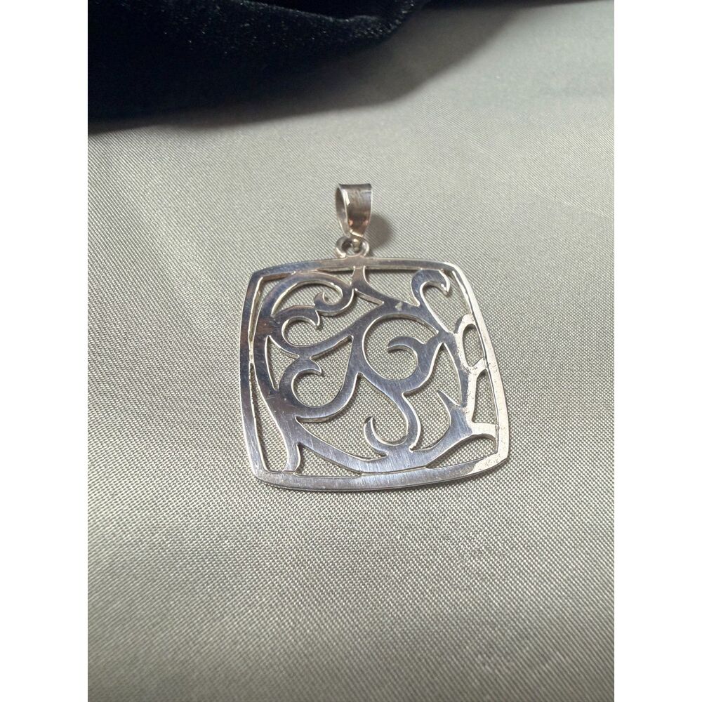 Vintage SX Silver Express Sterling Silver Square Scroll Openwork Pendant